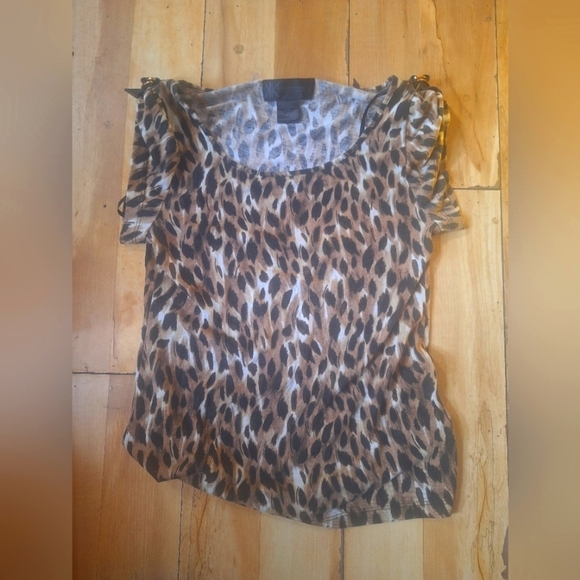 Kardashian Kollection - Cheetah Print Blouse with Buckles on the shoulders. - Picture 1 of 2